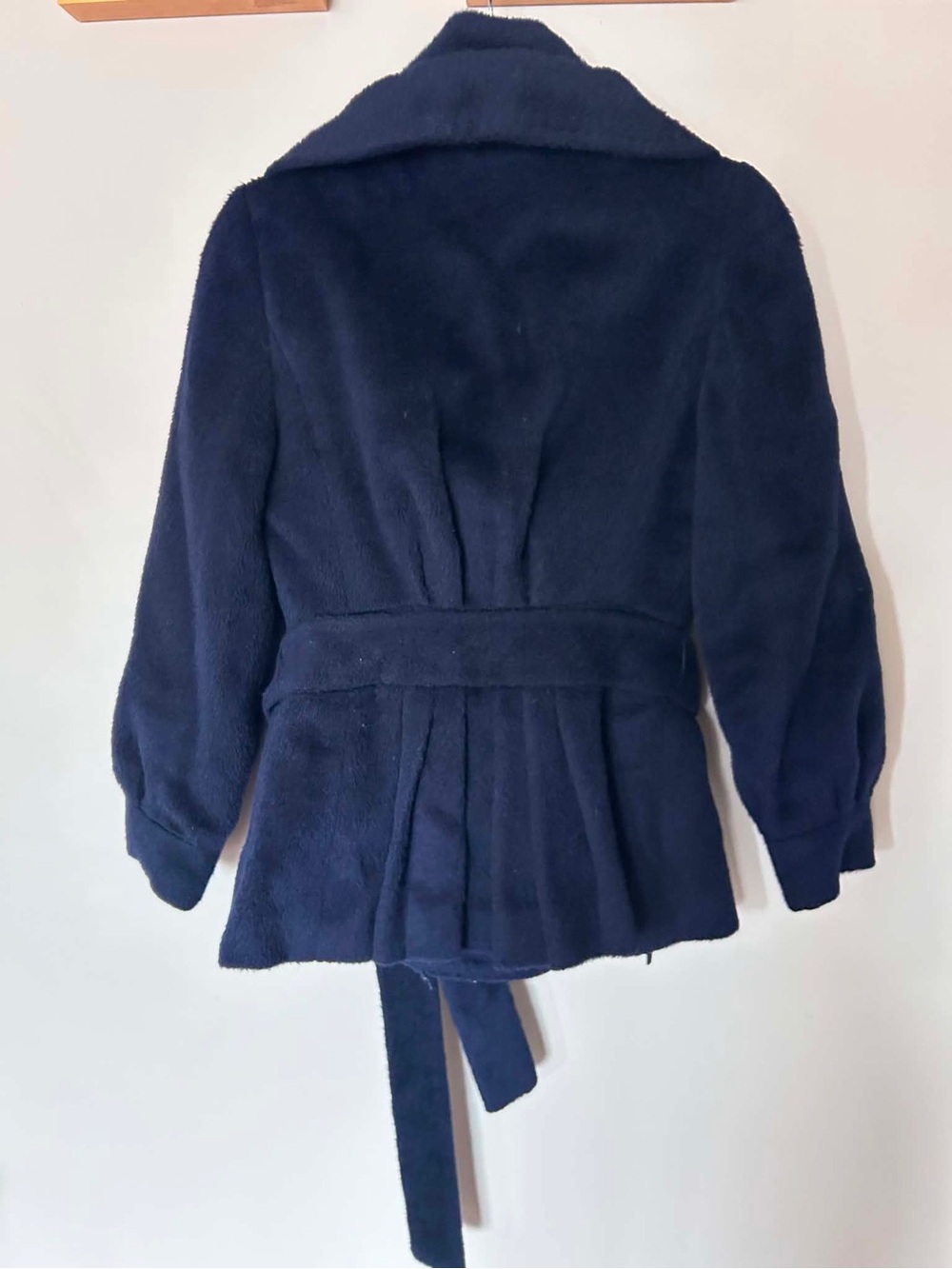 JIGOTT Korean Wool Alpaca Belted Jacket Coat Navy Blue Size 55 XS - Picture 3 of 12